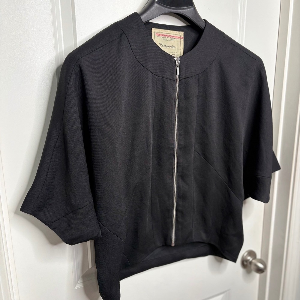 Cartonnier Anthropologie Black Cropped Dolman Sleeve Zip Up Bomber Jacket XS EUC